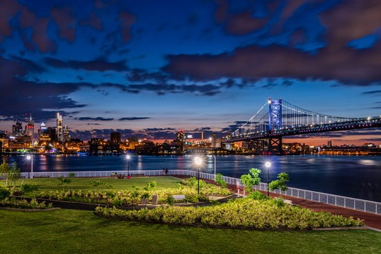 Skyline di Philadelphia al crepuscolo