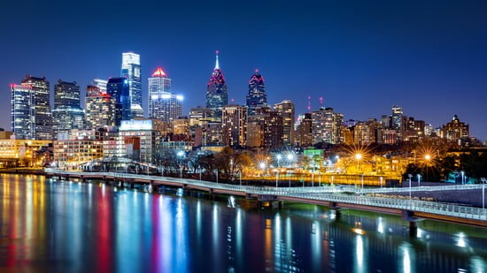 Skyline notturno di Philadelphia