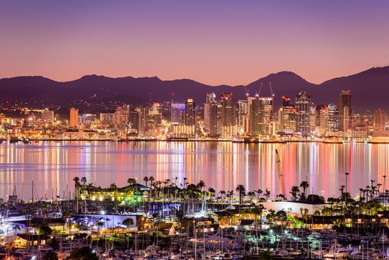 Skyline di San Diego, città californiana affacciata sul Pacifico