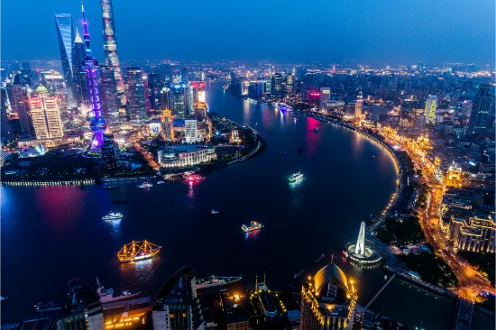 Veduta notturna di Shanghai, cina