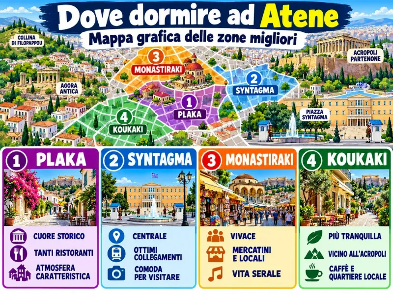 Mappa delle zone consigliate per dormire: Atene