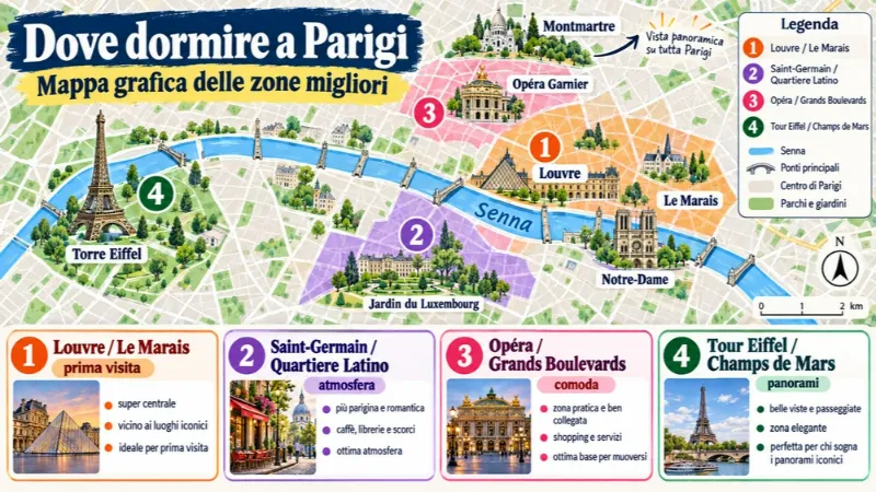Mappa delle zone consigliate per dormire: Parigi