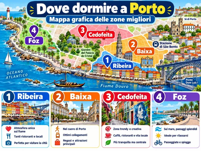 Mappa delle zone consigliate per dormire: Porto
