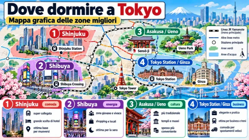 Mappa delle zone consigliate per dormire: Tokyo