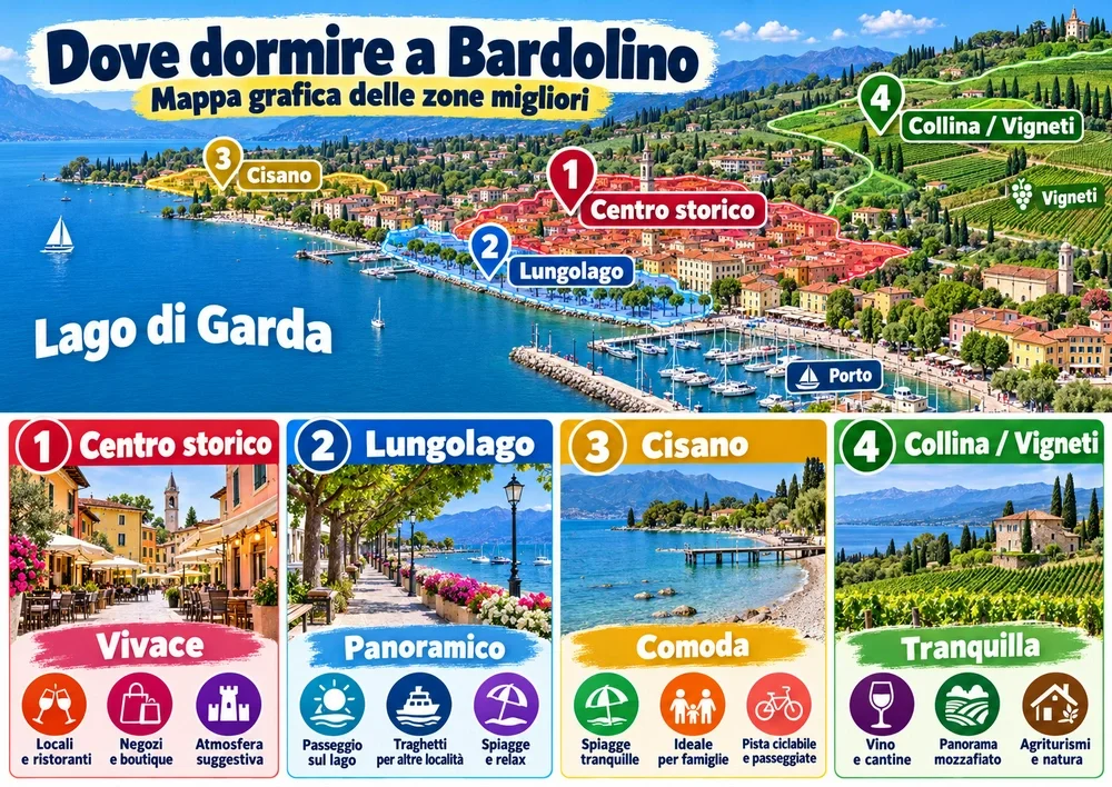 Mappa delle zone consigliate per dormire: Bardolino