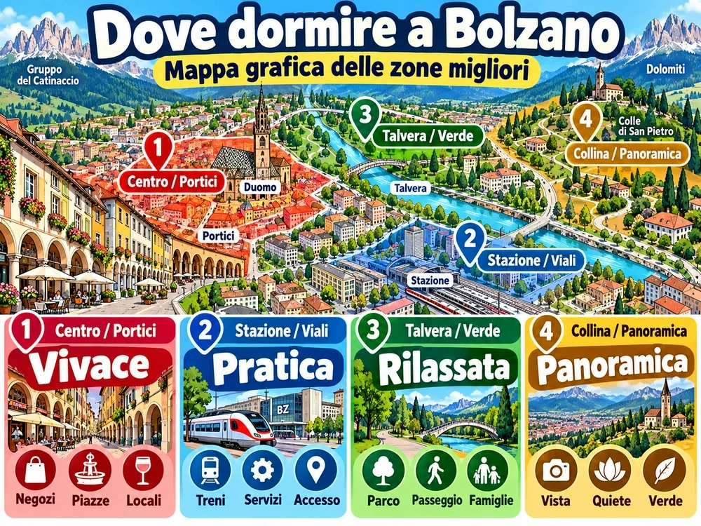 Mappa delle zone consigliate per dormire: Bolzano