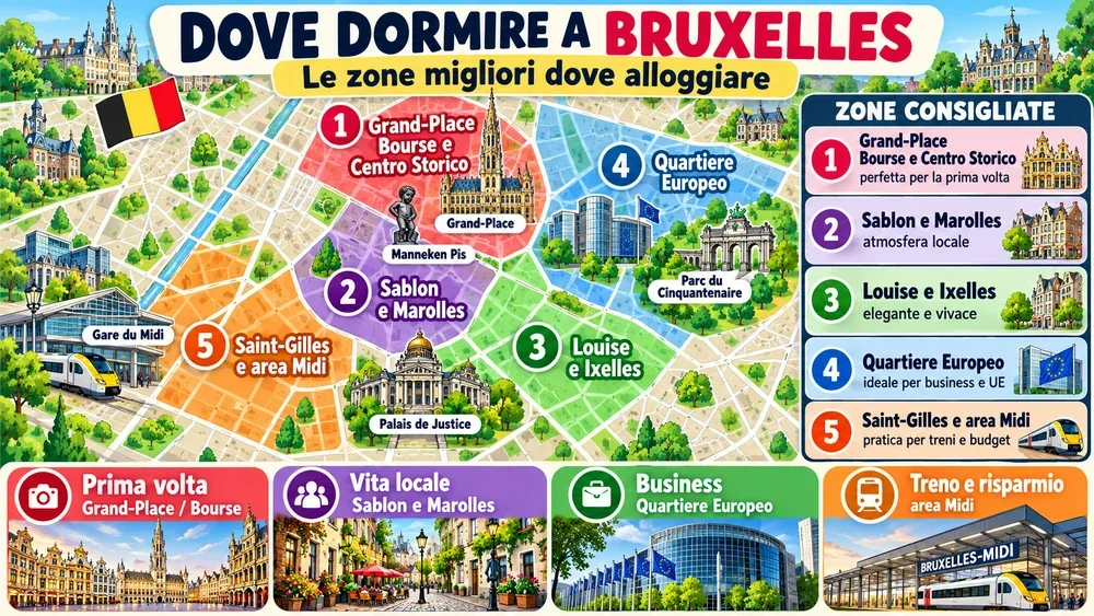 Mappa delle zone consigliate per dormire: Bruxelles