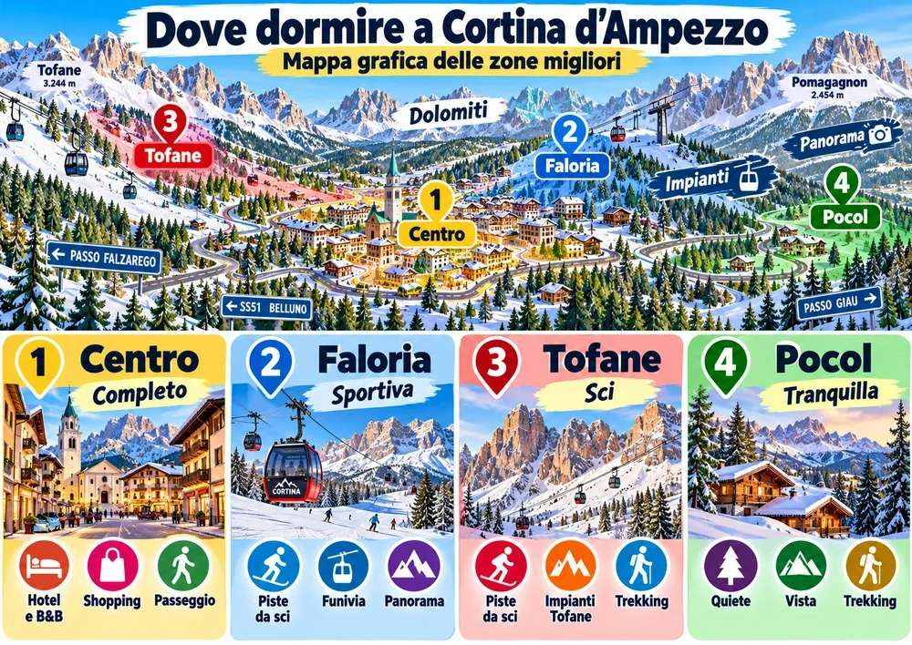 Mappa delle zone consigliate per dormire: Cortina d Ampezzo