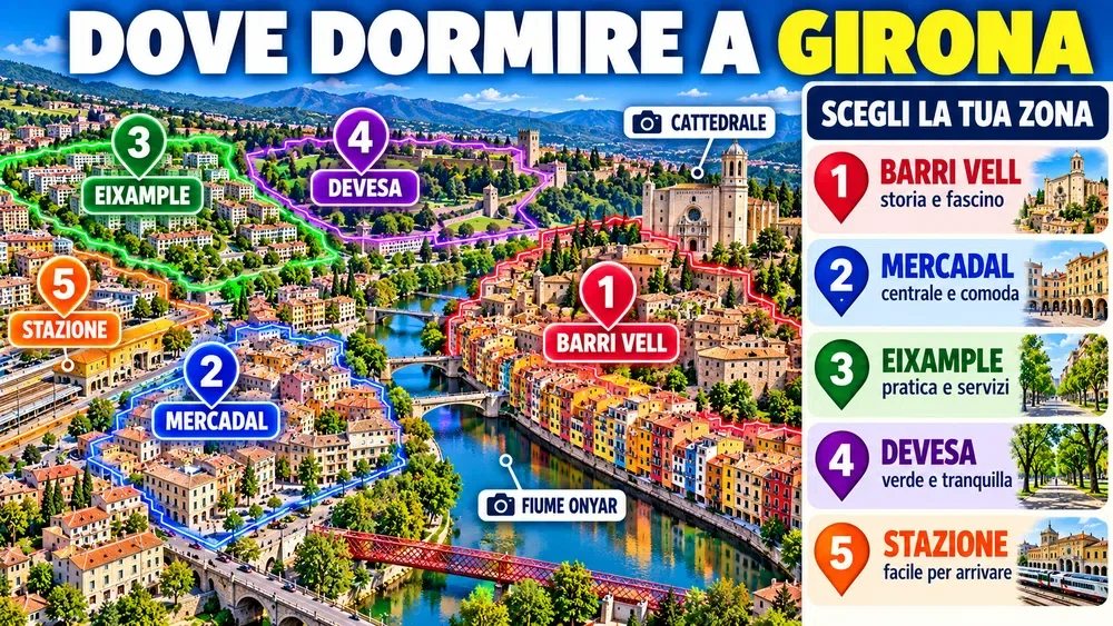 Mappa delle zone consigliate per dormire: Girona