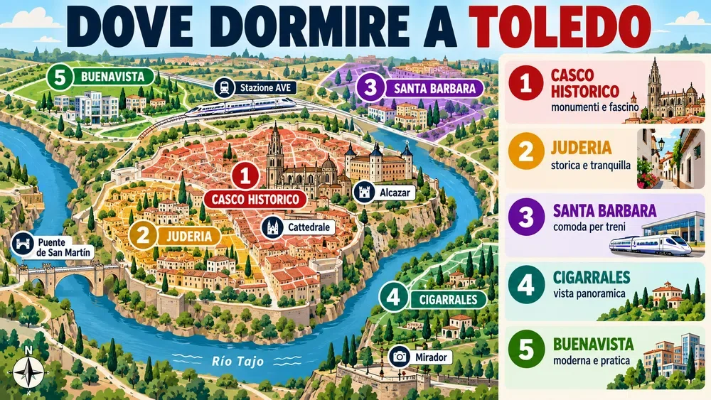 Mappa delle zone consigliate per dormire: Toledo