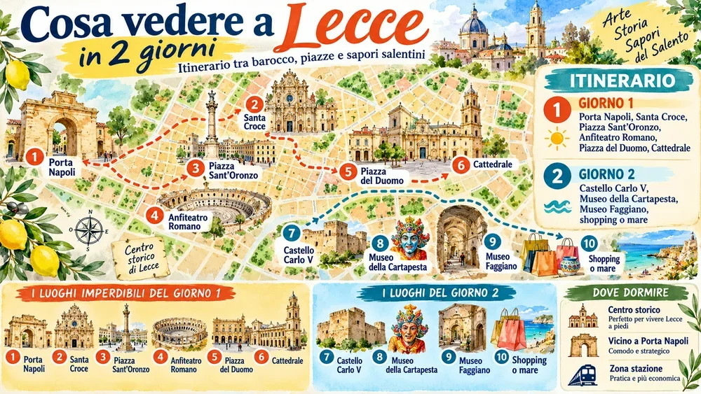 Mappa illustrata dell’itinerario: Lecce Itinerario 2 Giorni