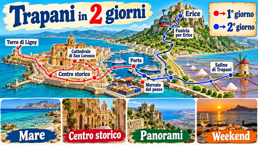 Mappa illustrata dell’itinerario: Trapani Itinerario 2 Giorni